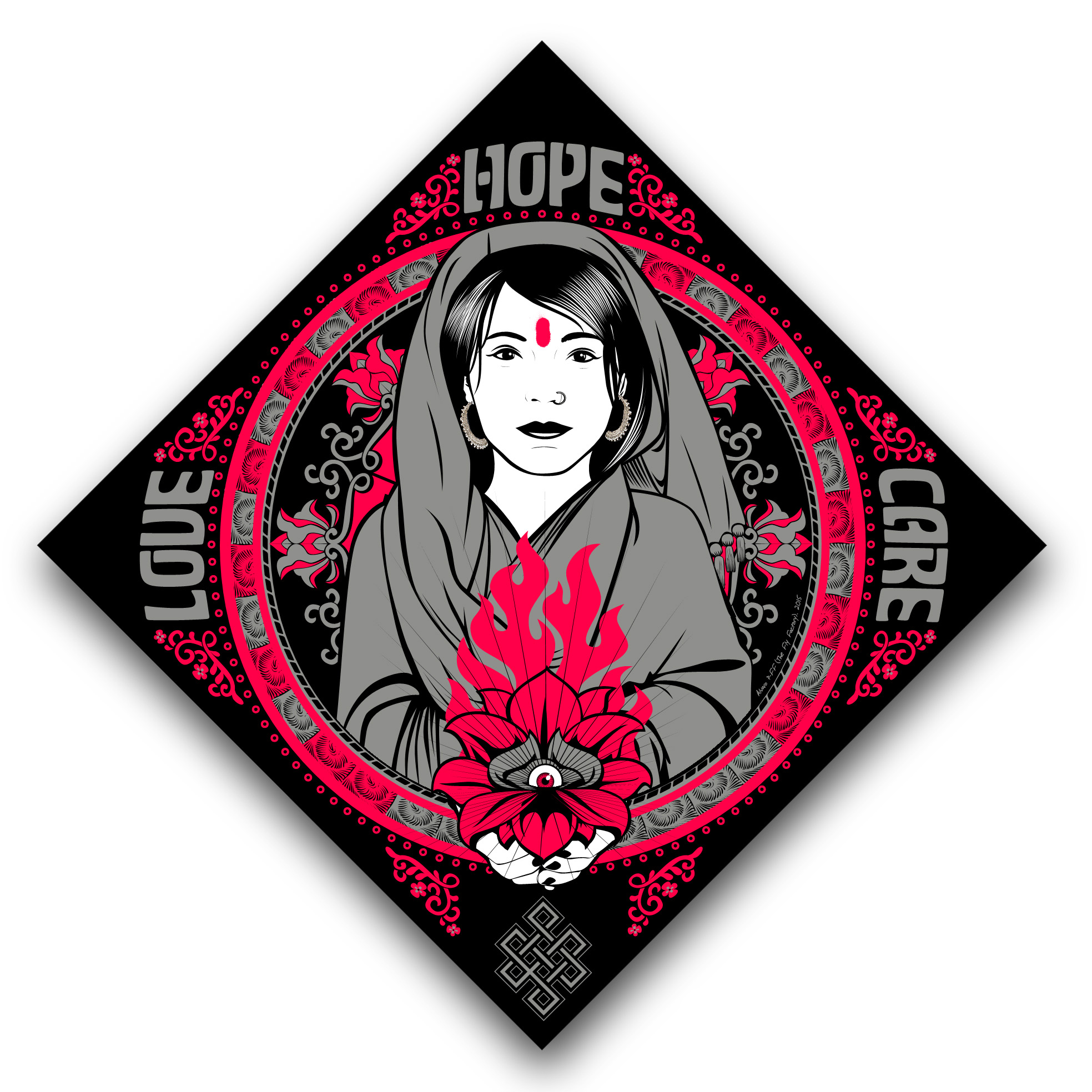 Love Hope Care for Nepal Serigrafia-Silkscreen 3 tintas 2015